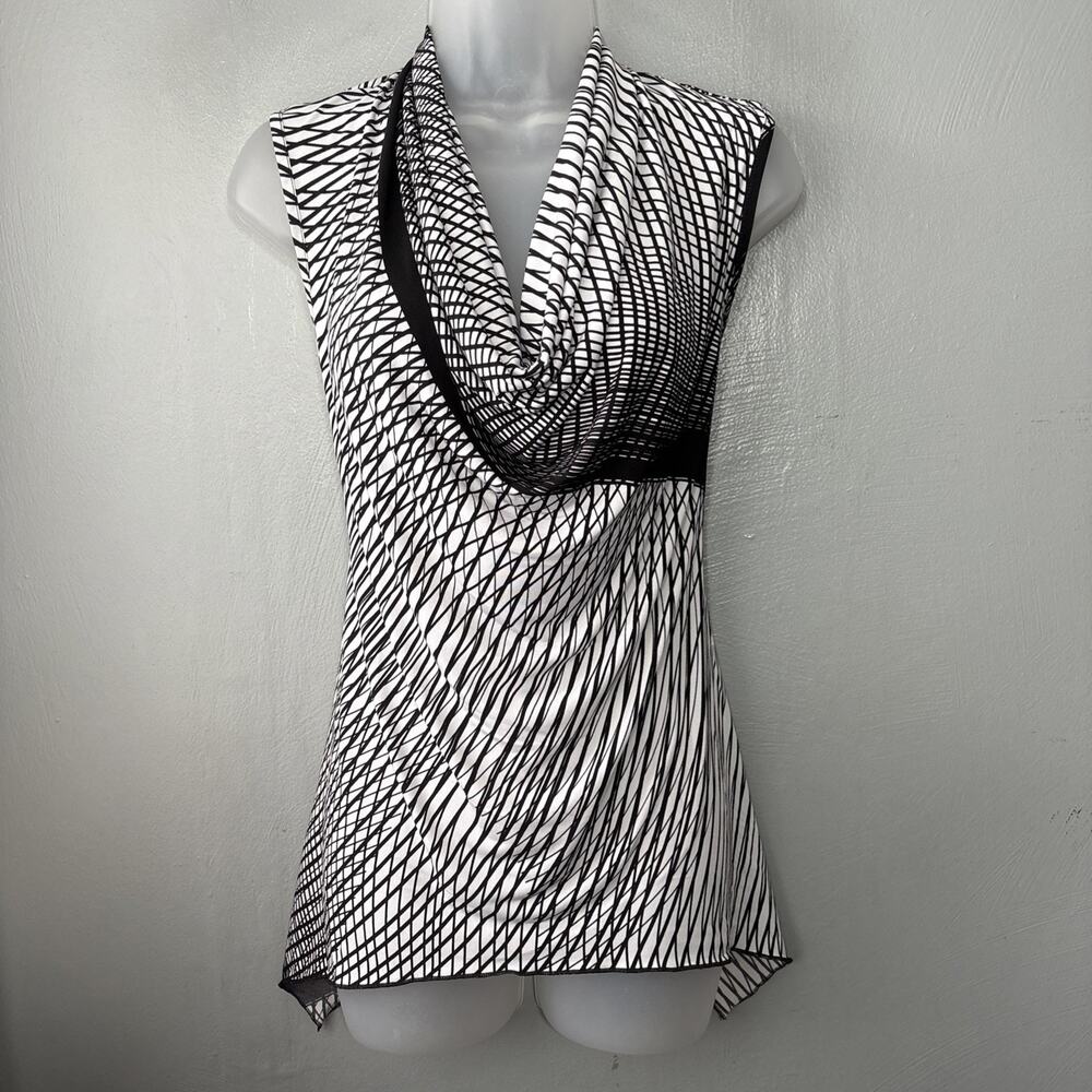 CDW Top Size Small Black White Cowl Neck Sleeveless Stretch Knit Y2K Going Out